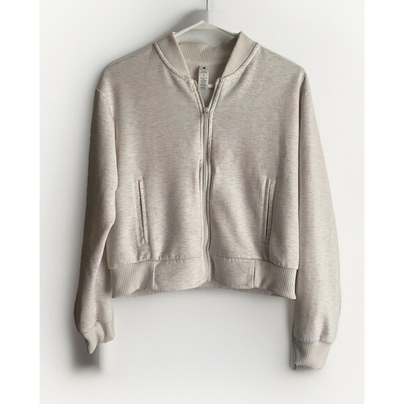 Yogalicious Women's Large Cream Long Sleeve Yoga Athleisure Jacket Zip Front - Picture 1 of 5